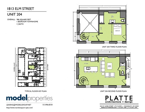 Floor plan for 1 bed, 1.5 baths, 986 sqft